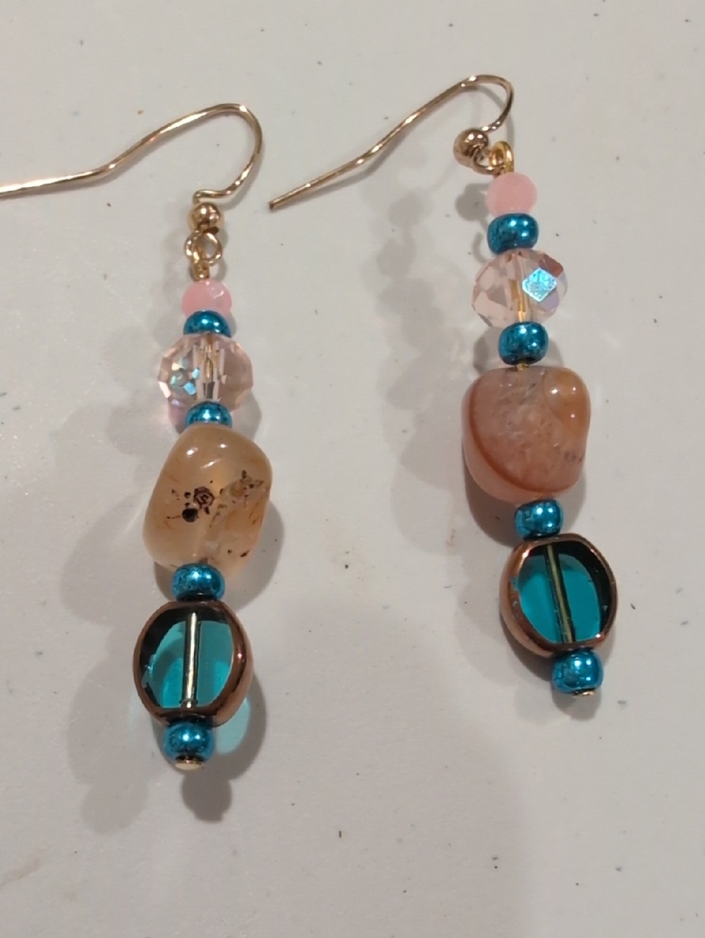 NWOT Handmade Pink and Teal Beaded Dangle Earrings - Women Jewelry